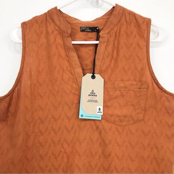 Prana Emery Run Copper Zigzag Sleeveless Tunic Blouse- New With Tags - Picture 4 of 16